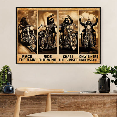 Metal Motorcycle Poster Wall Art Prints | Race The Rain | Home Decor Gift for Biker