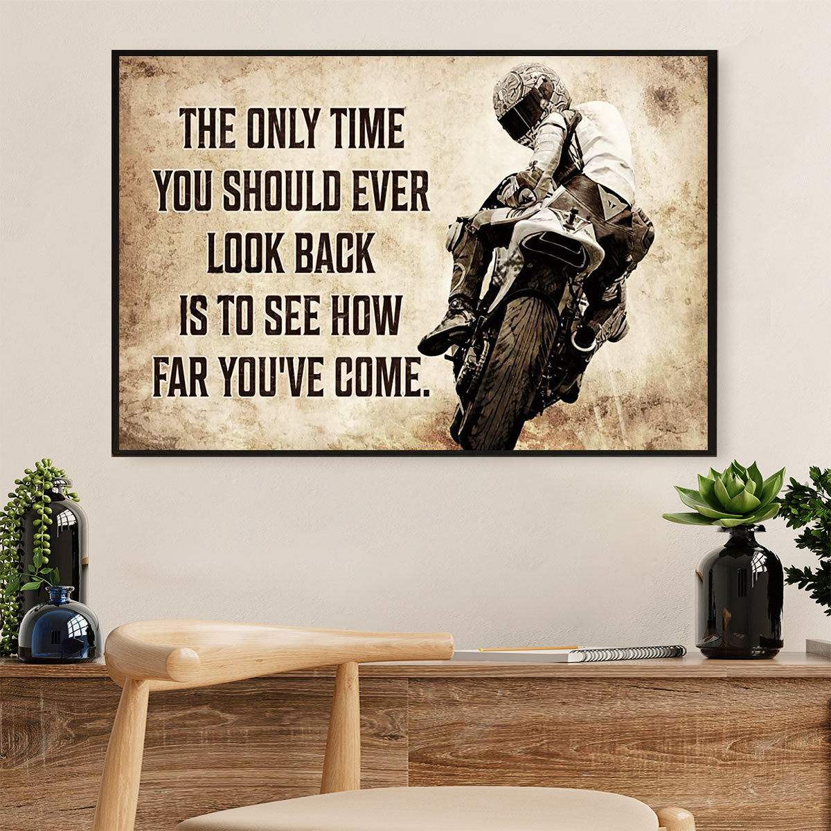 Metal Motorcycle Poster Wall Art Prints | How Far You've Come | Home Decor Gift for Biker