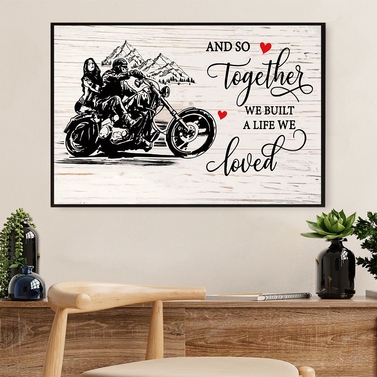 Metal Motorcycle Poster Wall Art Prints | Couple Rider | Home Decor Gift for Biker
