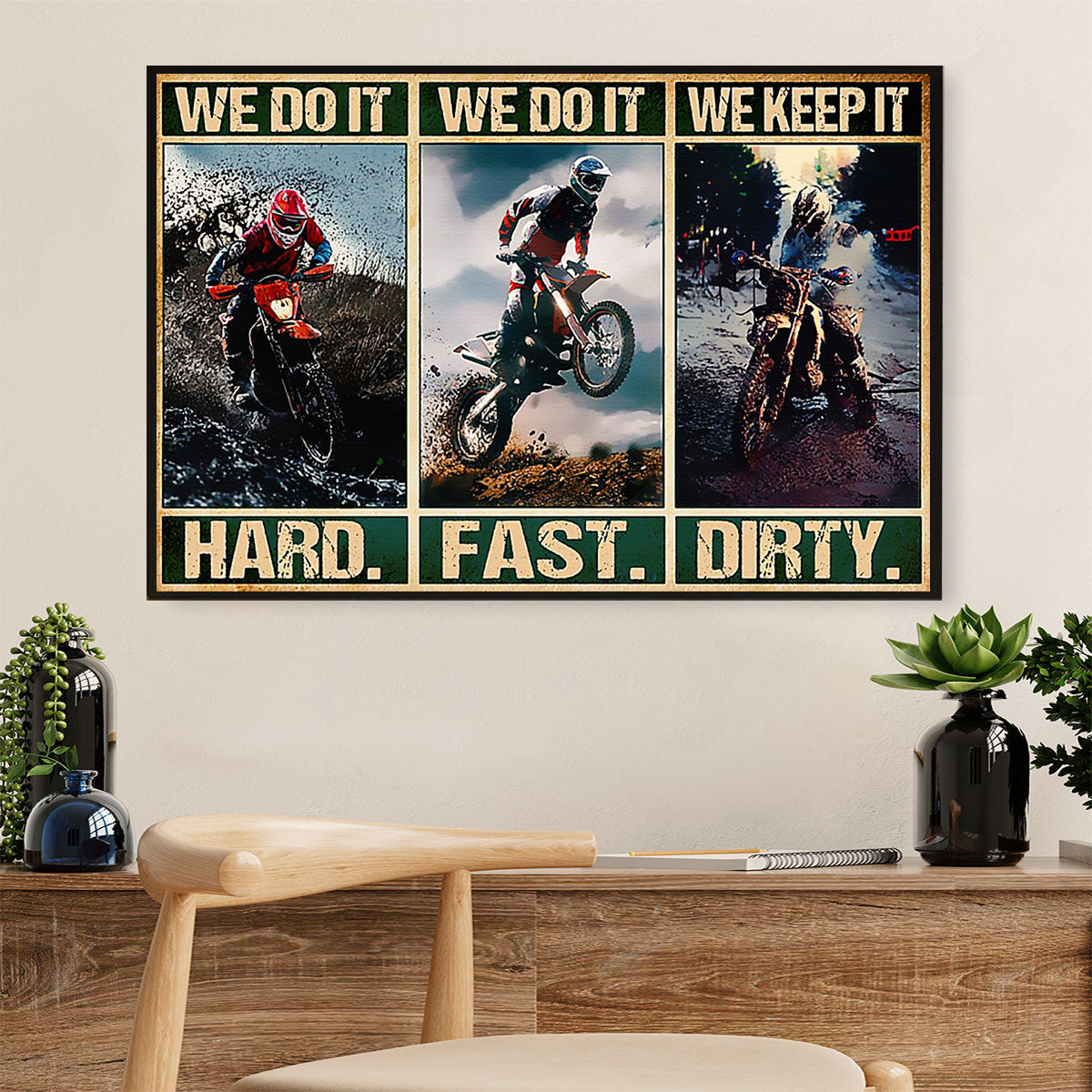 Metal Motorcycle Poster Wall Art Prints | Hard Fast Dirty | Home Decor Gift for Biker