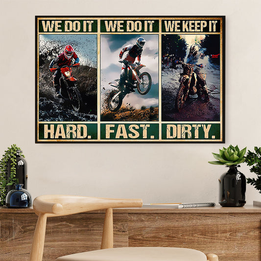 Metal Motorcycle Poster Wall Art Prints | Hard Fast Dirty | Home Decor Gift for Biker