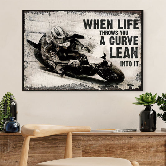 Metal Motorcycle Poster Wall Art Prints | Life Throws You A Curve | Home Decor Gift for Biker