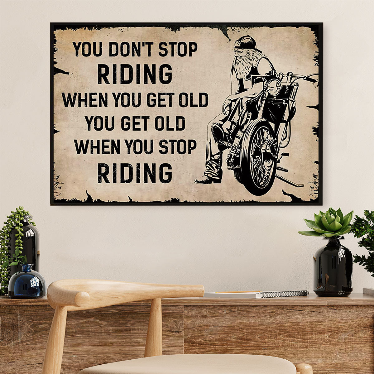 Metal Motorcycle Poster Wall Art Prints | Get Old When Stop | Home Decor Gift for Biker