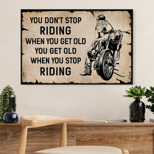 Metal Motorcycle Poster Wall Art Prints | Get Old When Stop | Home Decor Gift for Biker