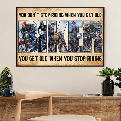 Metal Motorcycle Poster Wall Art Prints | Get Old When Stop | Home Decor Gift for Biker