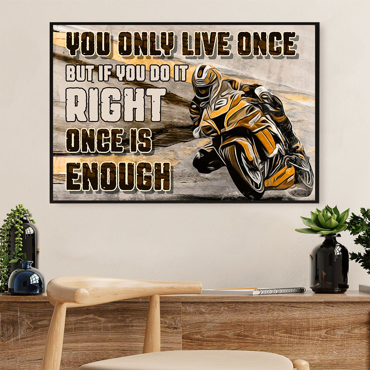 Metal Motorcycle Poster Wall Art Prints | You Only Live Once | Home Decor Gift for Biker