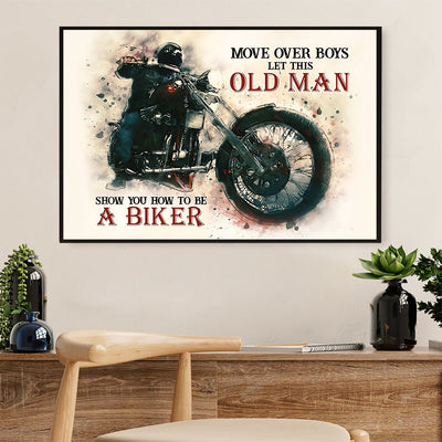 Metal Motorcycle Poster Wall Art Prints | Old Man Biker | Home Decor Gift for Biker