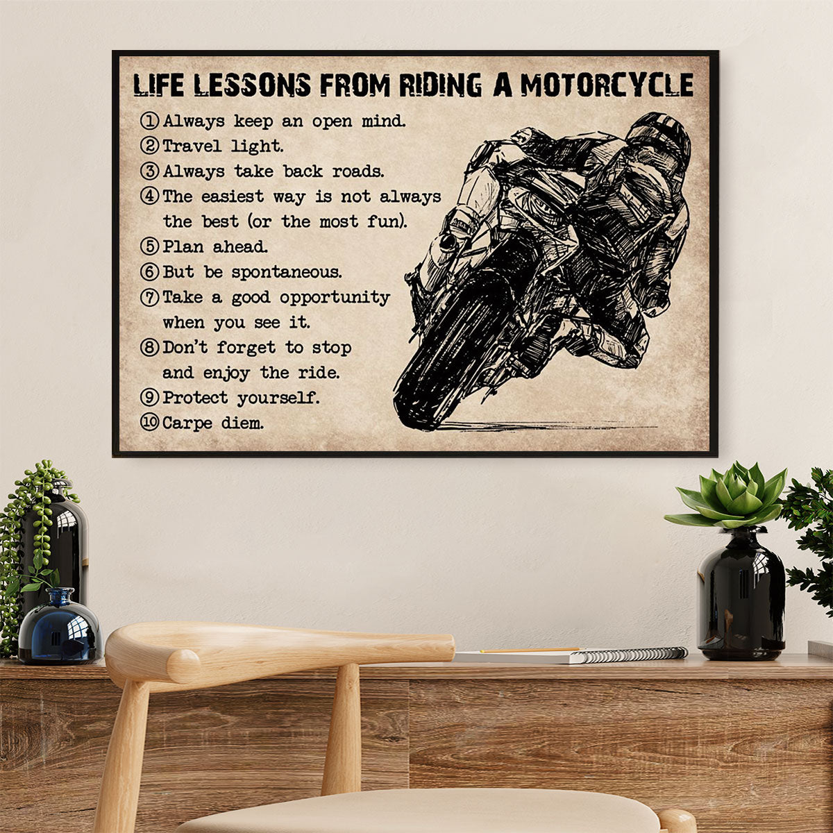 Metal Motorcycle Poster Wall Art Prints | Motorcycle Life Lessons | Home Decor Gift for Biker