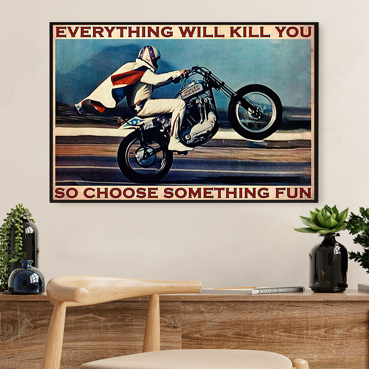 Metal Motorcycle Poster Wall Art Prints | Choose Something Fun | Home Decor Gift for Biker