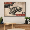 Metal Motorcycle Poster Wall Art Prints | Happiness is the Corner | Home Decor Gift for Biker