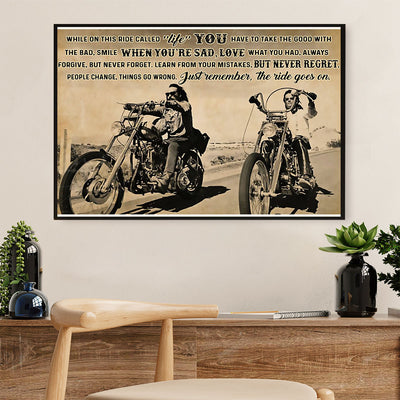 Metal Motorcycle Poster Wall Art Prints | Ride Goes On | Home Decor Gift for Biker