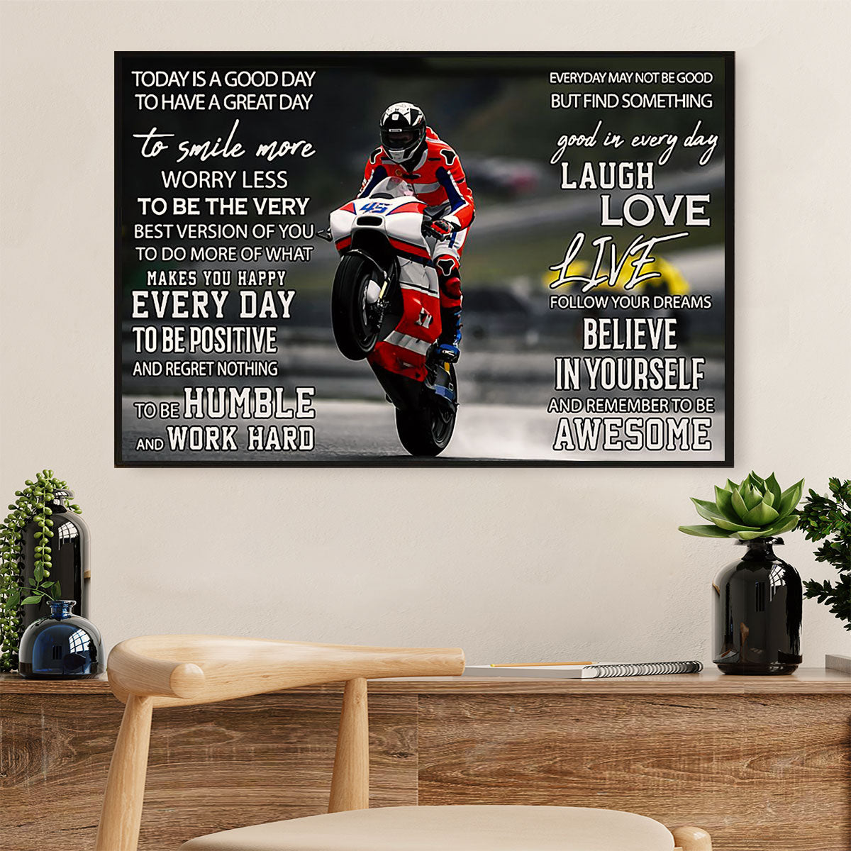 Metal Motorcycle Poster Wall Art Prints | Laugh Love Live | Home Decor Gift for Biker
