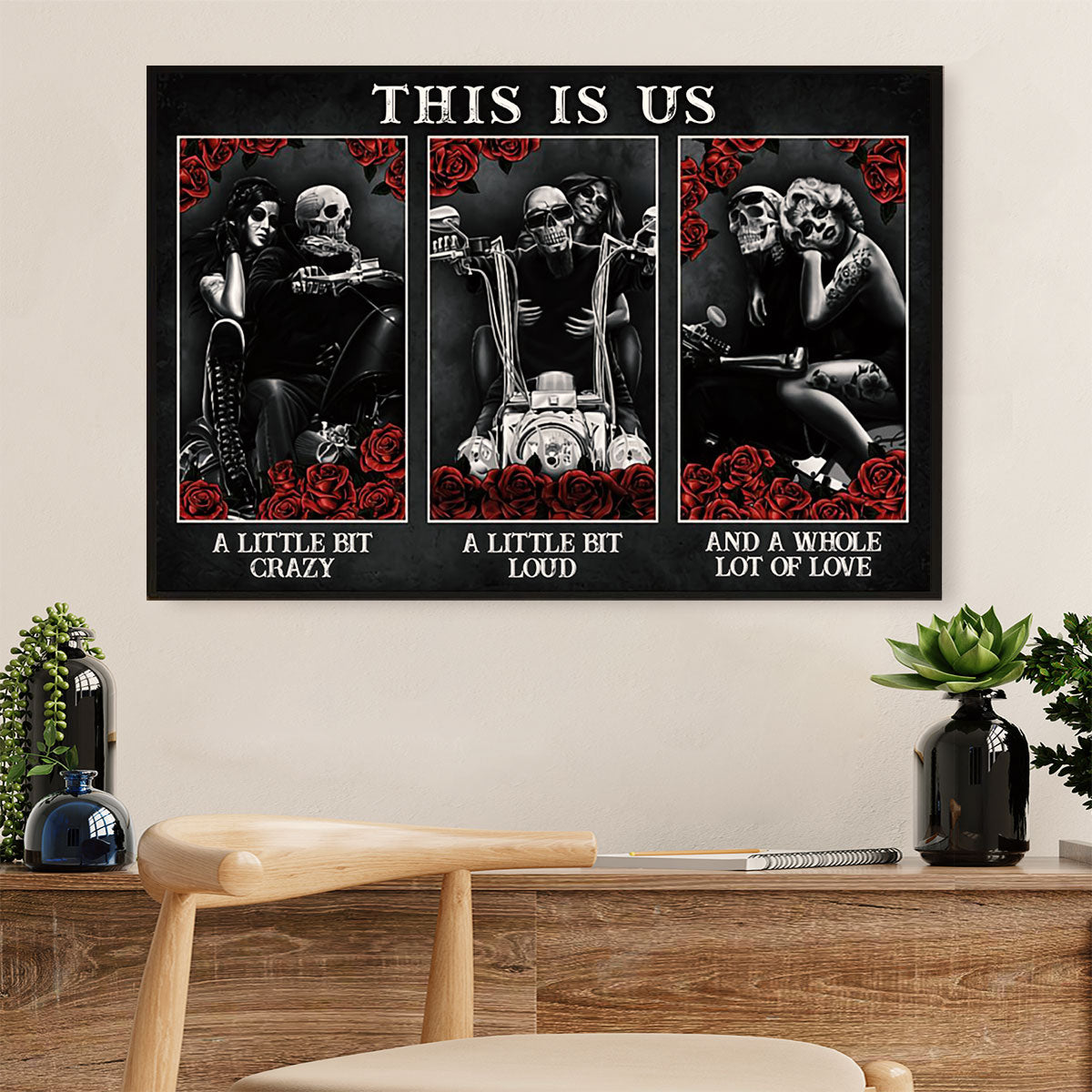 Metal Motorcycle Poster Wall Art Prints | Skull Boy & Girlfriend | Home Decor Gift for Biker