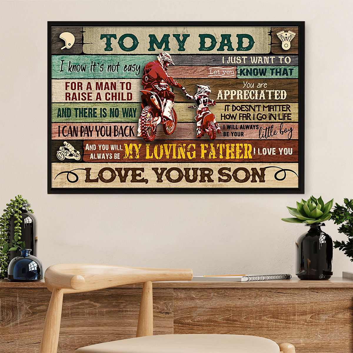 Metal Motorcycle Poster Wall Art Prints | Son Biker to Dad | Home Decor Gift for Biker