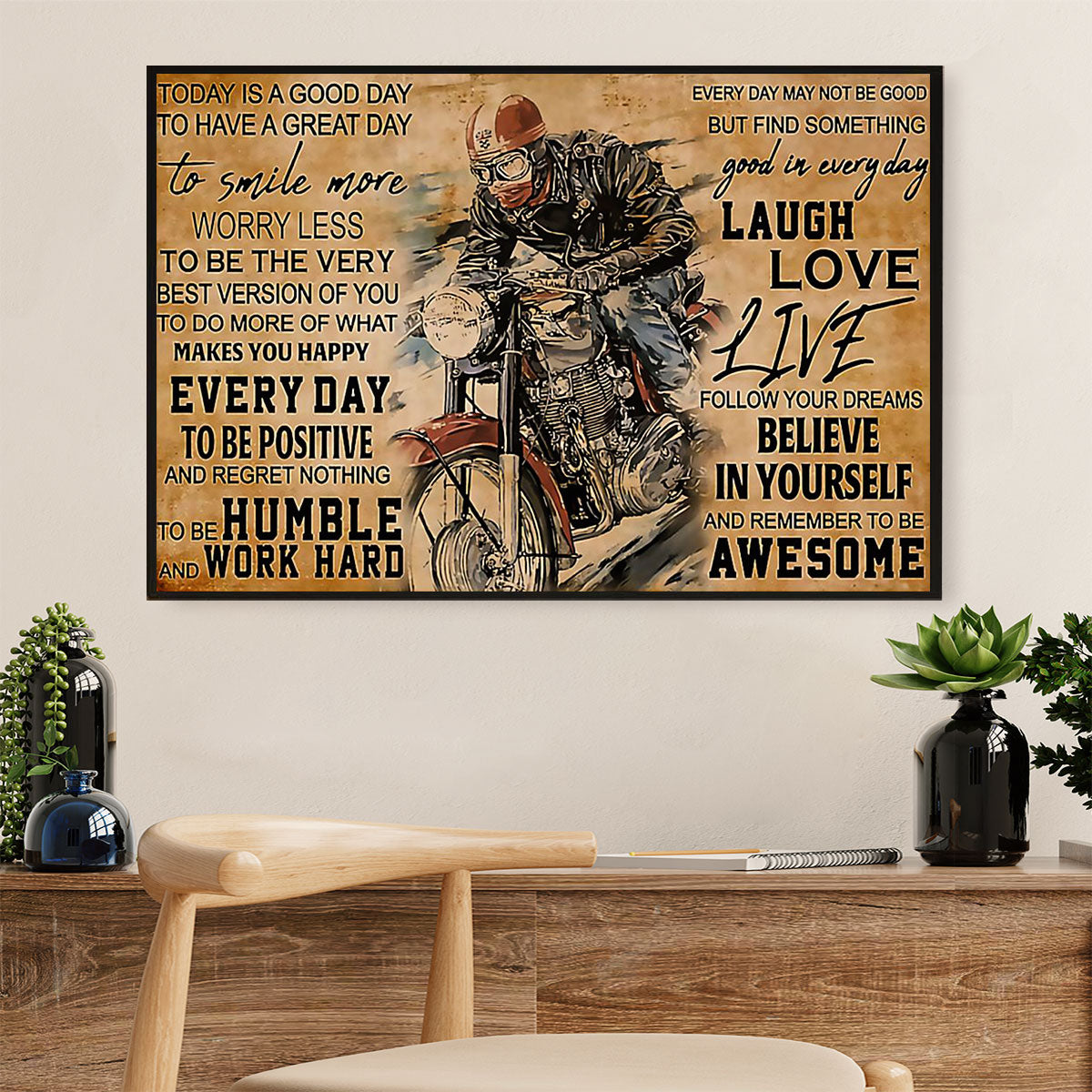 Metal Motorcycle Poster Wall Art Prints | Humble & Work Hard | Home Decor Gift for Biker