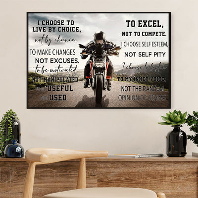 Metal Motorcycle Poster Wall Art Prints | Live By Choice | Home Decor Gift for Biker