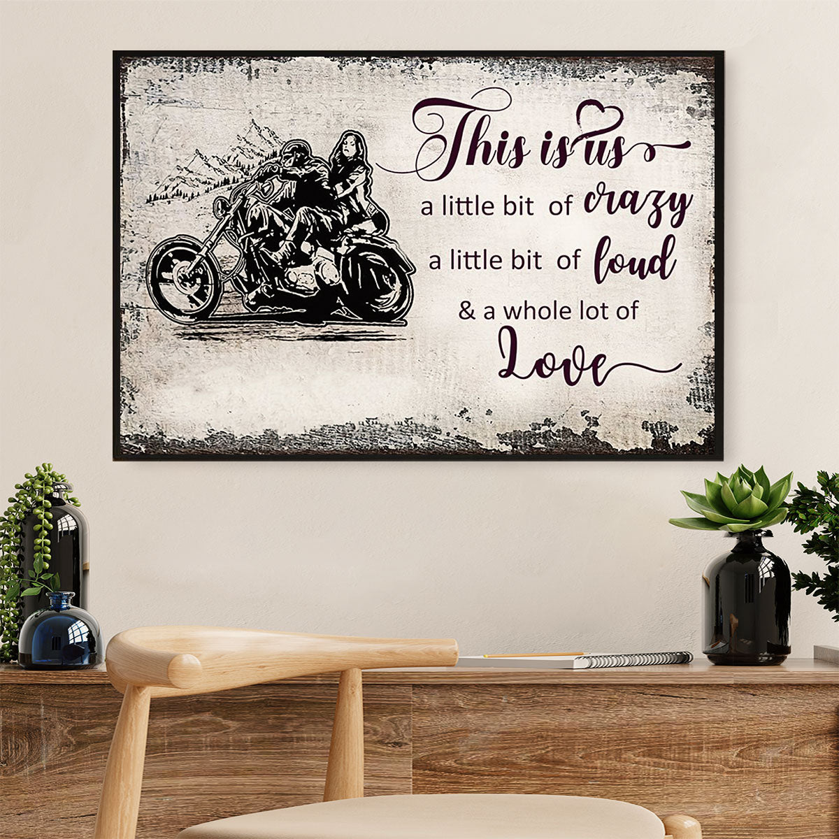 Metal Motorcycle Poster Wall Art Prints | Couple Biker | Home Decor Gift for Biker
