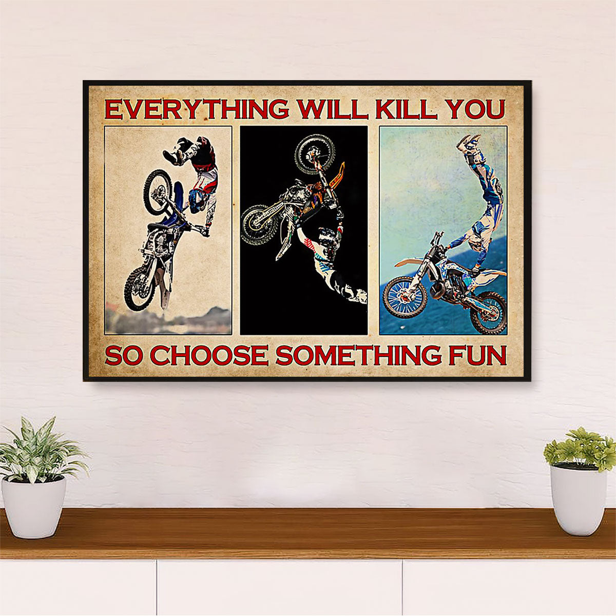 Metal Motorcycle Poster Wall Art Prints | Choose Something Fun | Home Decor Gift for Biker