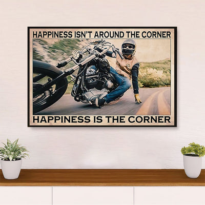 Metal Motorcycle Poster Wall Art Prints | Happiness Is The Corner | Home Decor Gift for Biker