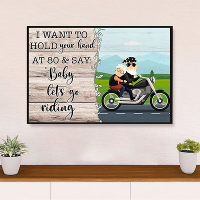 Metal Motorcycle Poster Wall Art Prints | Old Couple Riding | Home Decor Gift for Biker