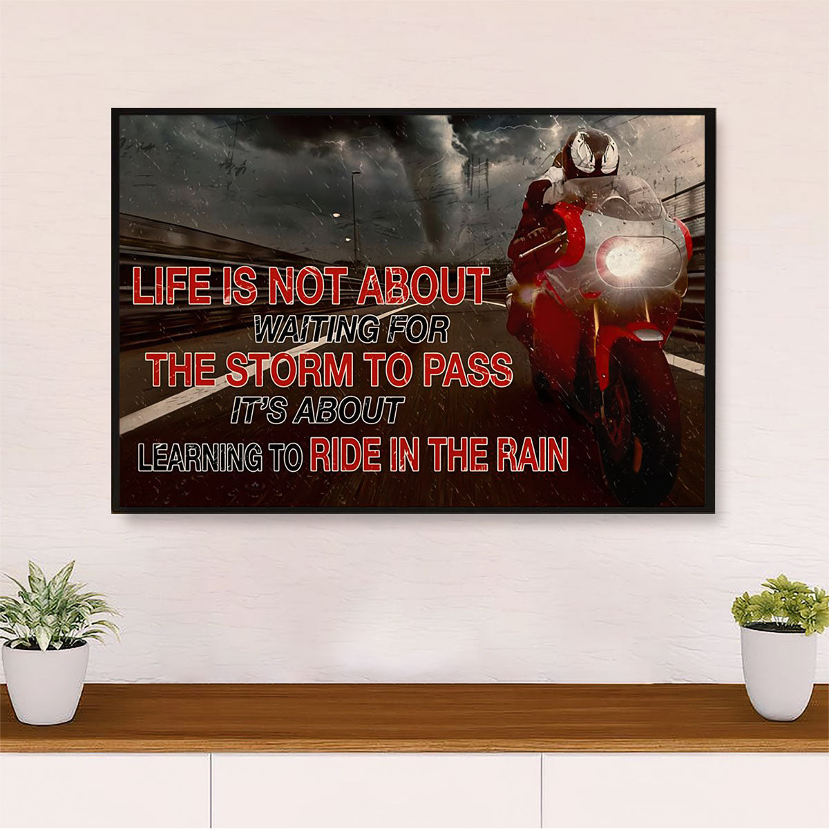 Metal Motorcycle Poster Wall Art Prints | Ride In The Rain | Home Decor Gift for Biker