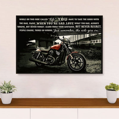 Metal Motorcycle Poster Wall Art Prints | Ride Goes On | Home Decor Gift for Biker