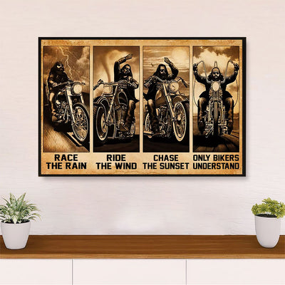 Metal Motorcycle Poster Wall Art Prints | Race The Rain | Home Decor Gift for Biker