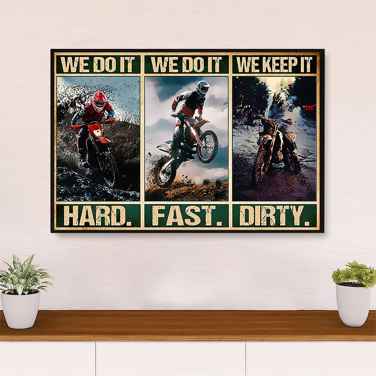 Metal Motorcycle Poster Wall Art Prints | Hard Fast Dirty | Home Decor Gift for Biker