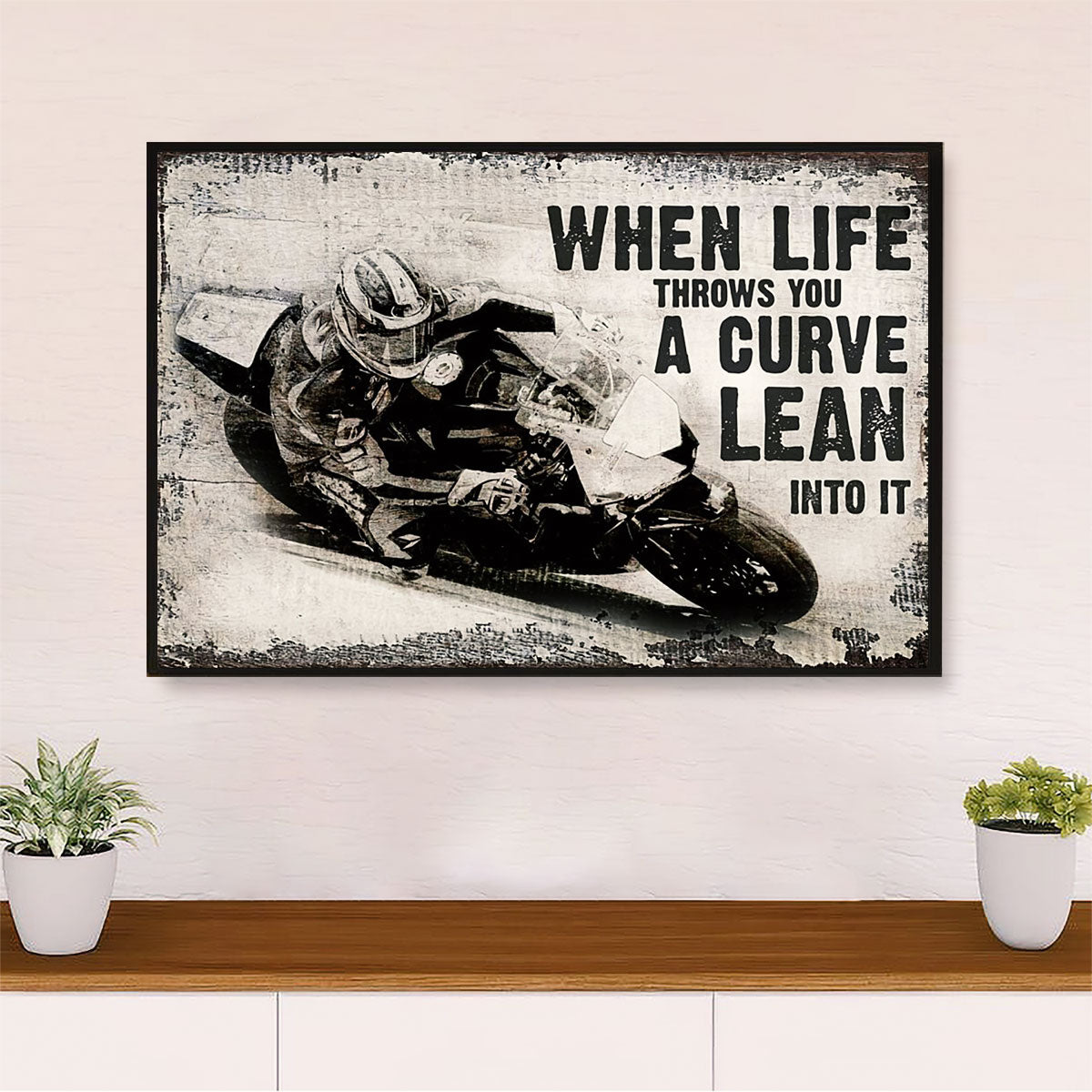 Metal Motorcycle Poster Wall Art Prints | Life Throws You A Curve | Home Decor Gift for Biker