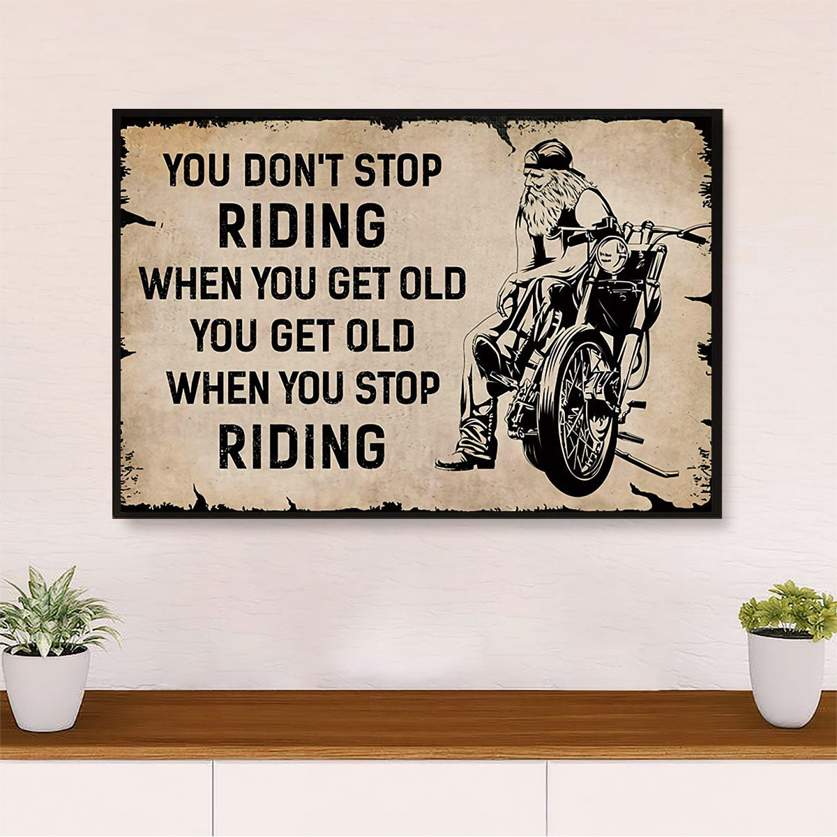 Metal Motorcycle Poster Wall Art Prints | Get Old When Stop | Home Decor Gift for Biker