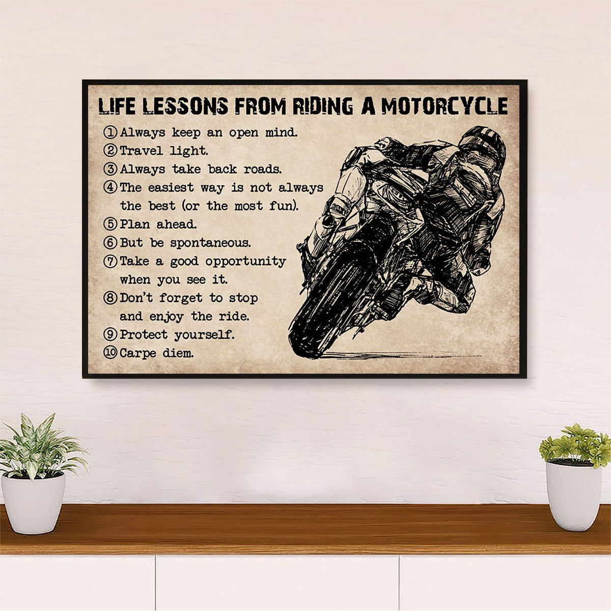 Metal Motorcycle Poster Wall Art Prints | Motorcycle Life Lessons | Home Decor Gift for Biker