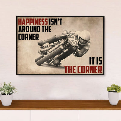 Metal Motorcycle Poster Wall Art Prints | Happiness is the Corner | Home Decor Gift for Biker