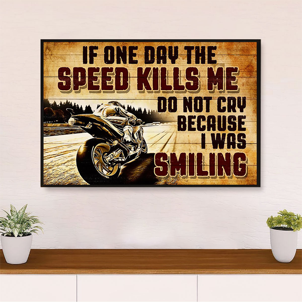 Metal Motorcycle Poster Wall Art Prints | I Was Smiling | Home Decor Gift for Biker