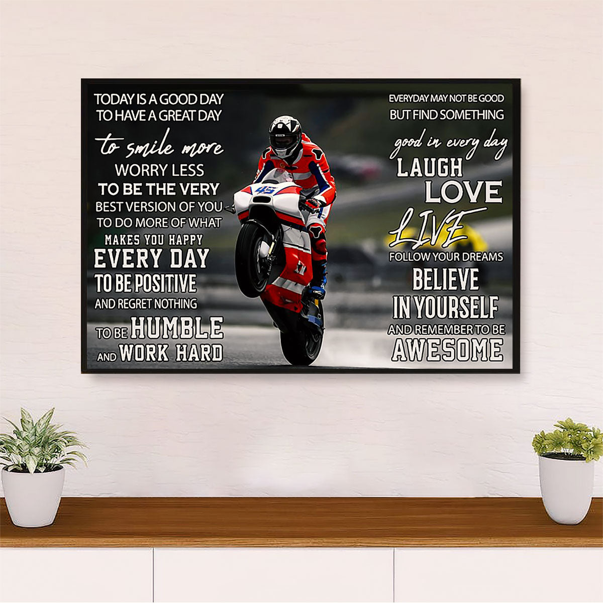 Metal Motorcycle Poster Wall Art Prints | Laugh Love Live | Home Decor Gift for Biker