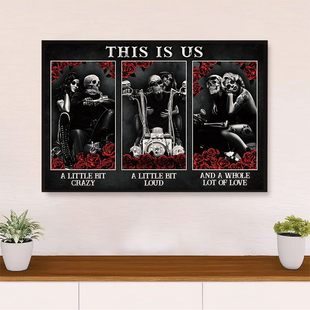 Metal Motorcycle Poster Wall Art Prints | Skull Boy & Girlfriend | Home Decor Gift for Biker