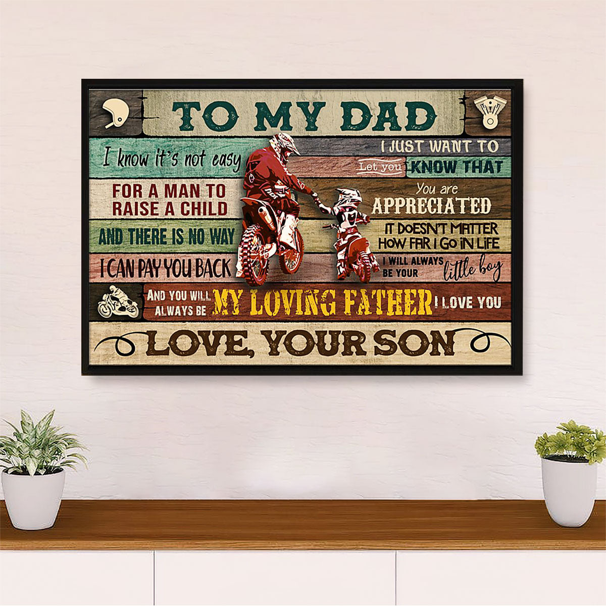 Metal Motorcycle Poster Wall Art Prints | Son Biker to Dad | Home Decor Gift for Biker