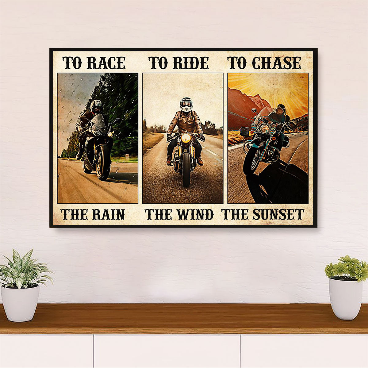 Metal Motorcycle Poster Wall Art Prints | Ride The Wind | Home Decor Gift for Biker