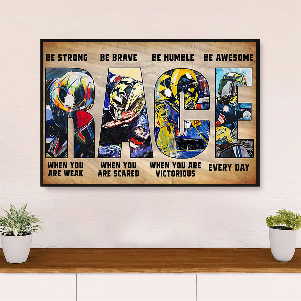 Metal Motorcycle Poster Wall Art Prints | Strong Brave Rider | Home Decor Gift for Biker