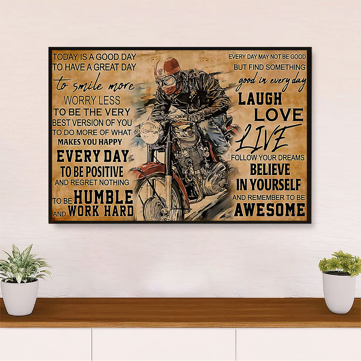 Metal Motorcycle Poster Wall Art Prints | Humble & Work Hard | Home Decor Gift for Biker