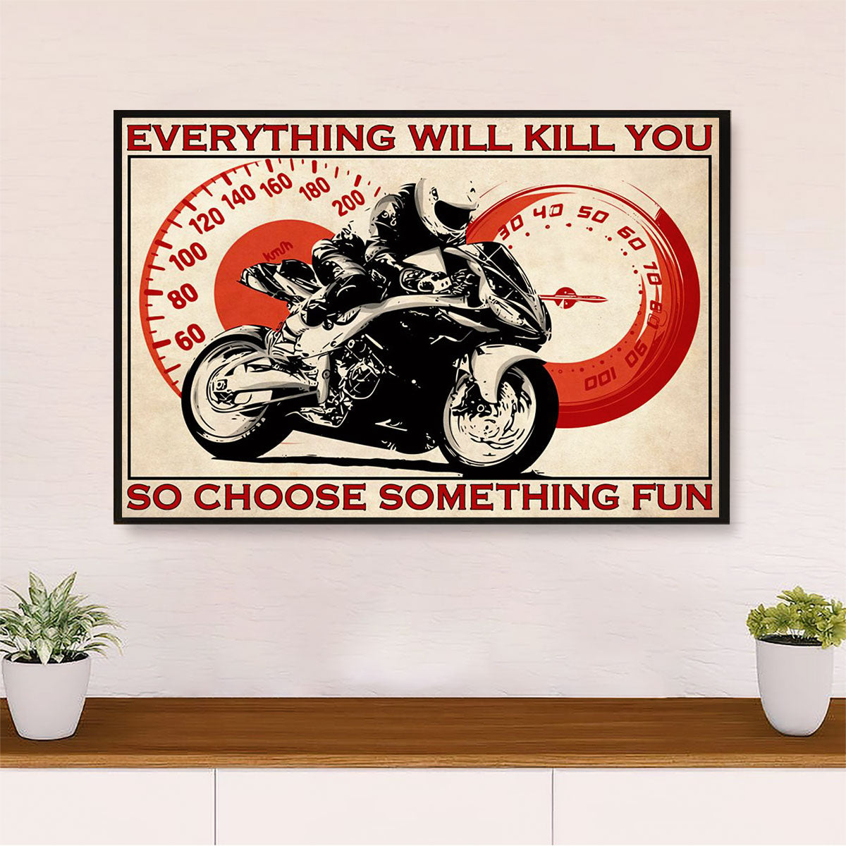 Metal Motorcycle Poster Wall Art Prints | Choose Something Fun | Home Decor Gift for Biker