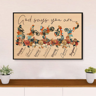 Metal Motorcycle Poster Wall Art Prints | God Says You Are | Home Decor Gift for Biker