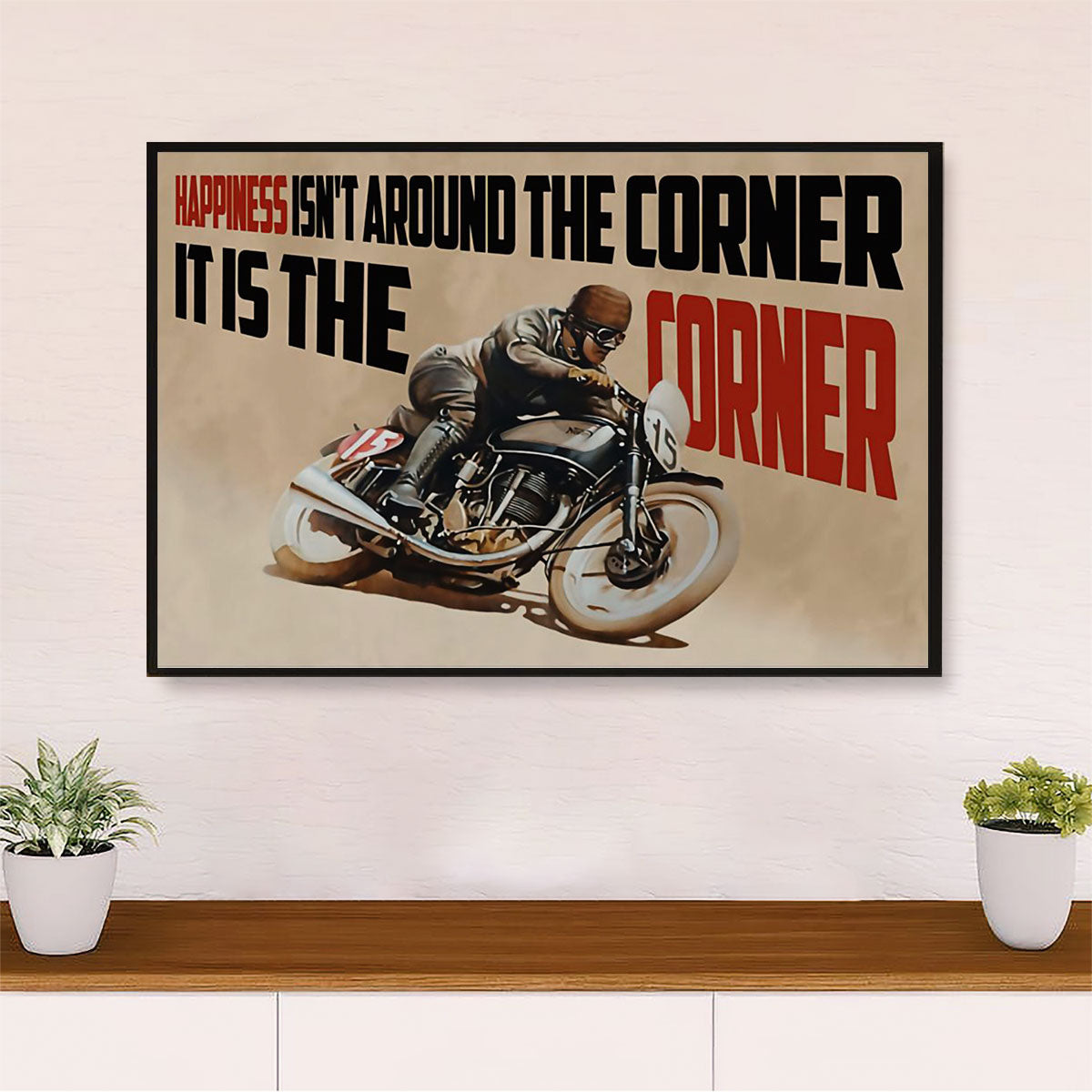 Metal Motorcycle Poster Wall Art Prints | Happiness is The Corner | Home Decor Gift for Biker