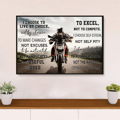 Metal Motorcycle Poster Wall Art Prints | Live By Choice | Home Decor Gift for Biker