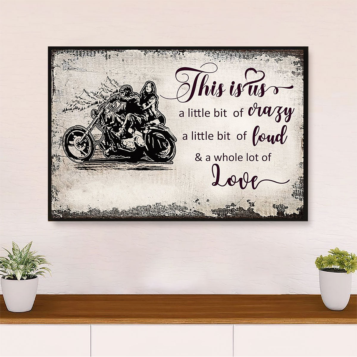 Metal Motorcycle Poster Wall Art Prints | Couple Biker | Home Decor Gift for Biker