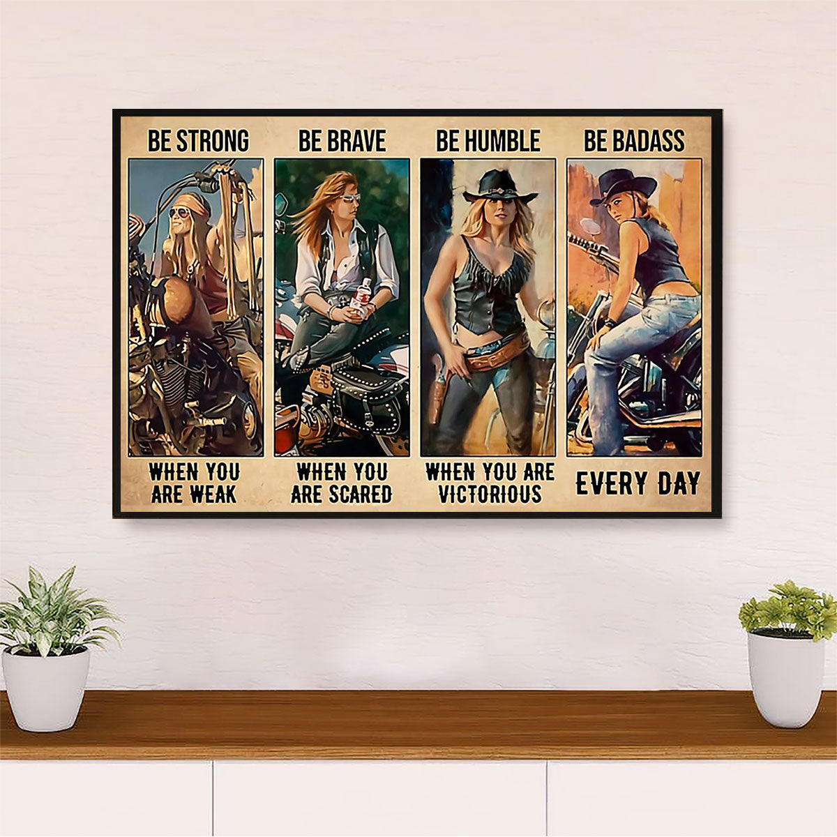 Metal Motorcycle Poster Wall Art Prints | Strong Brave Girl Rider | Home Decor Gift for Biker