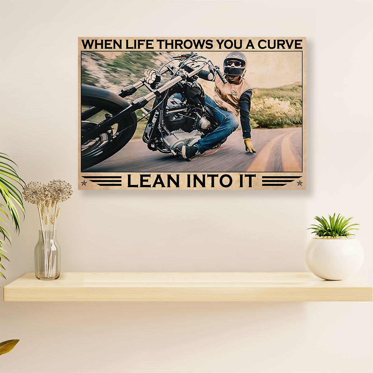 Metal Motorcycle Poster Wall Art Prints | Lean On It | Home Decor Gift for Biker