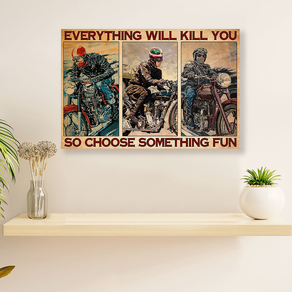 Metal Motorcycle Poster Wall Art Prints | Choose Something Fun | Home Decor Gift for Biker