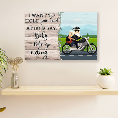 Metal Motorcycle Poster Wall Art Prints | Old Couple Riding | Home Decor Gift for Biker