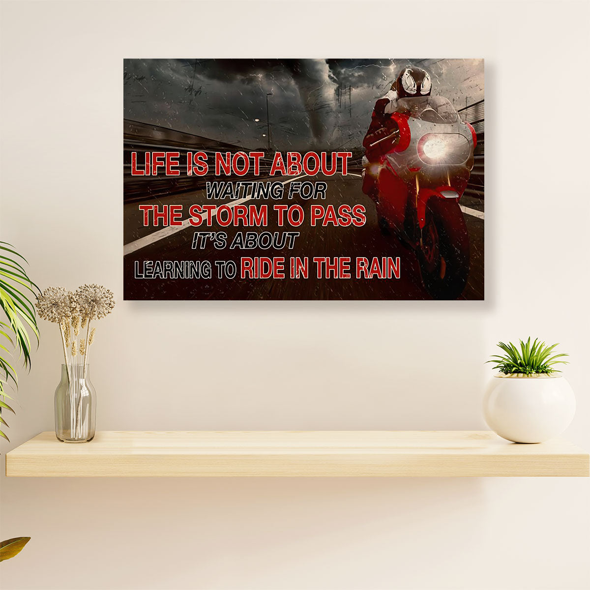 Metal Motorcycle Poster Wall Art Prints | Ride In The Rain | Home Decor Gift for Biker