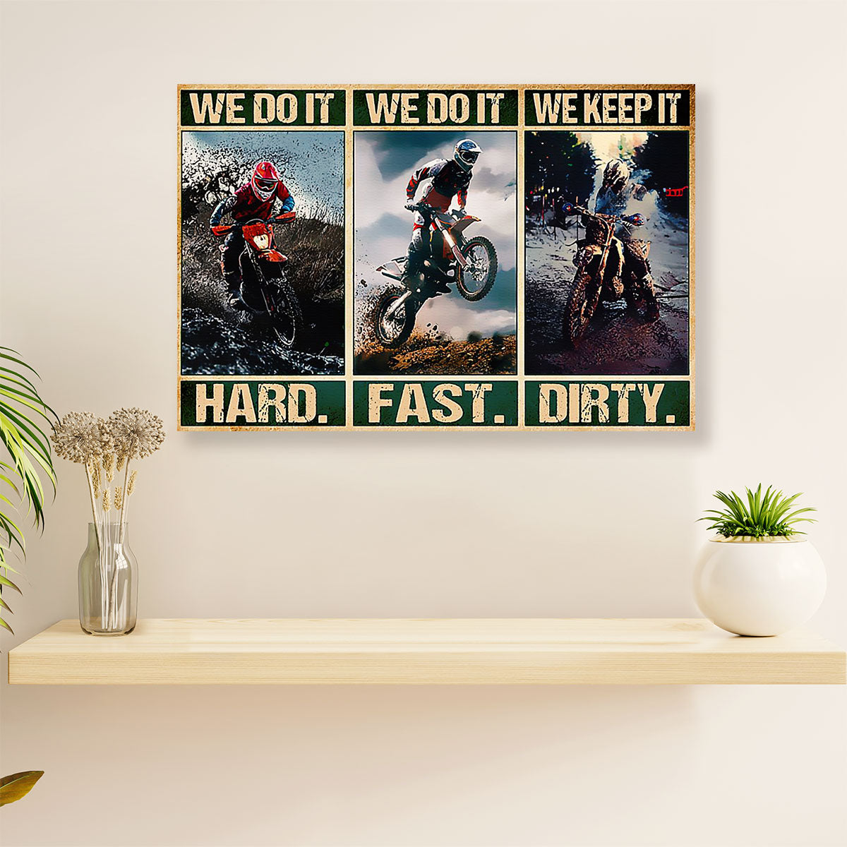 Metal Motorcycle Poster Wall Art Prints | Hard Fast Dirty | Home Decor Gift for Biker
